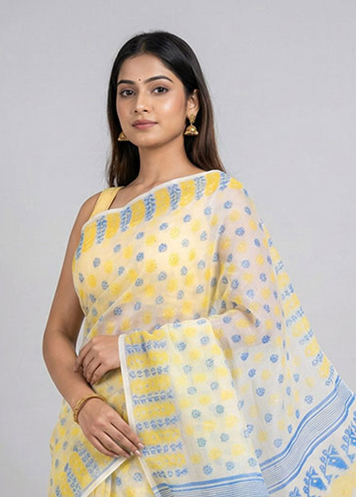 White Jamdani Cotton Saree Without Blouse Piece