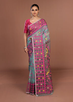 Blue Jamdani Cotton Saree Without Blouse Piece