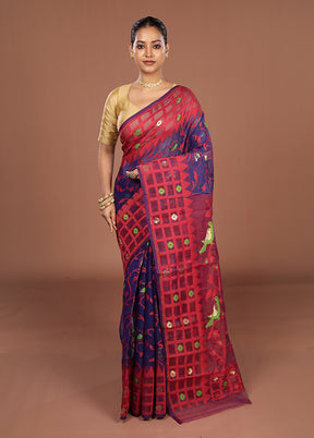 Purple Jamdani Cotton Saree Without Blouse Piece