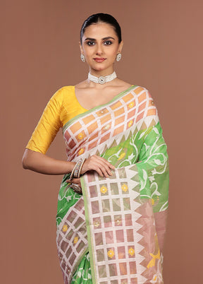Green Jamdani Cotton Saree Without Blouse Piece
