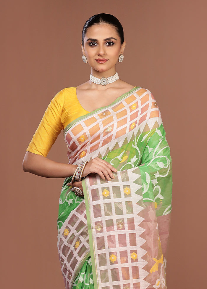 Green Jamdani Cotton Saree Without Blouse Piece