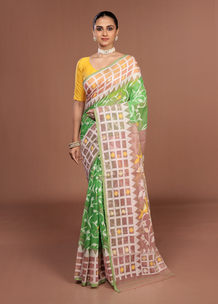 Green Jamdani Cotton Saree Without Blouse Piece