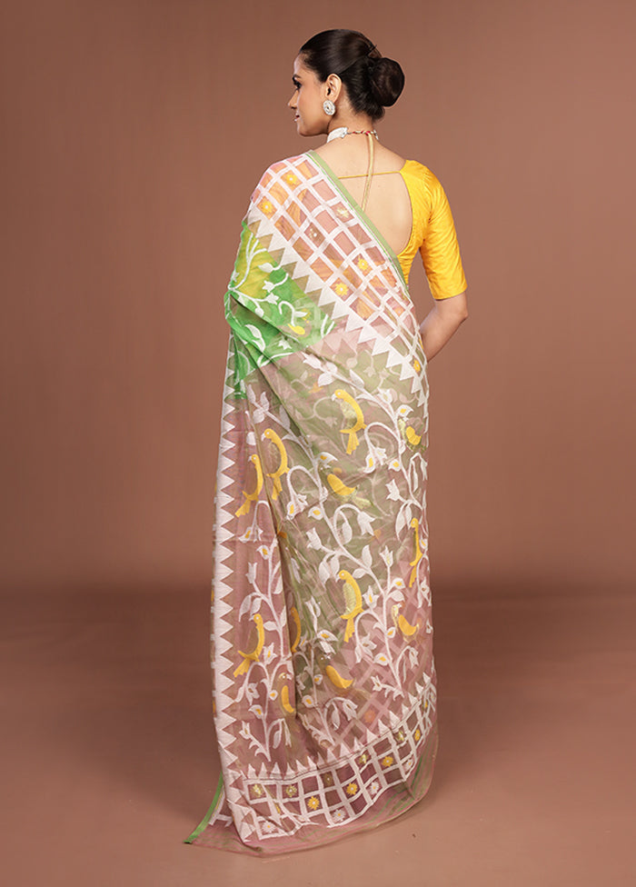 Green Jamdani Cotton Saree Without Blouse Piece