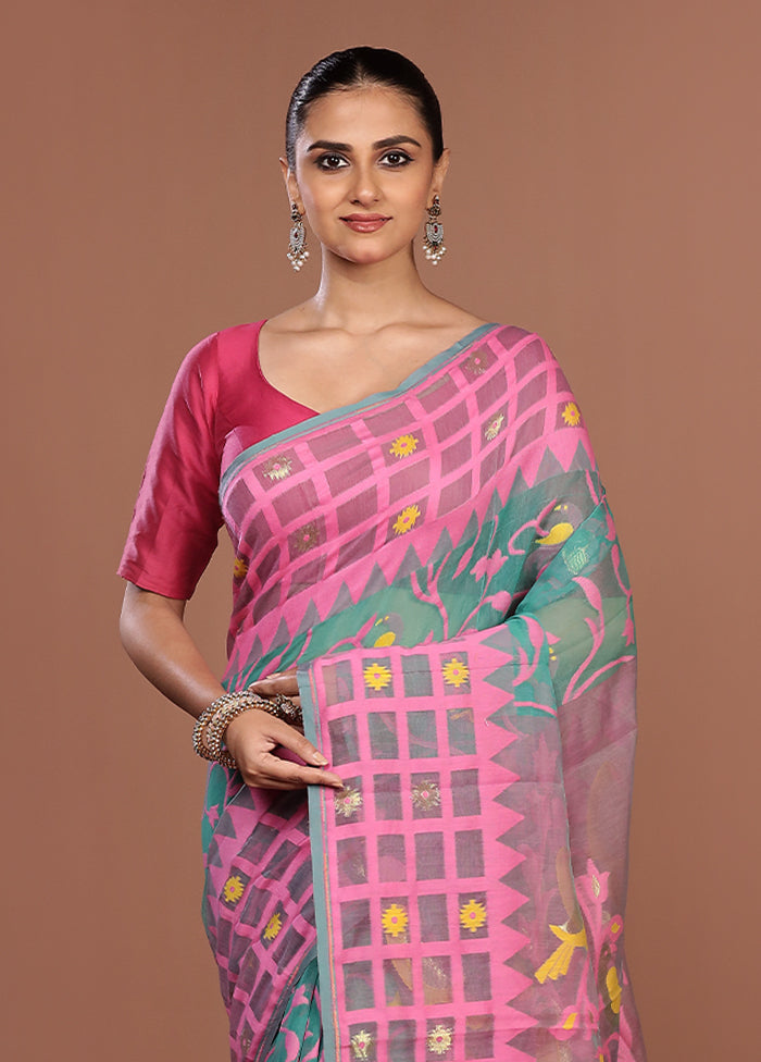 Green Jamdani Cotton Saree Without Blouse Piece