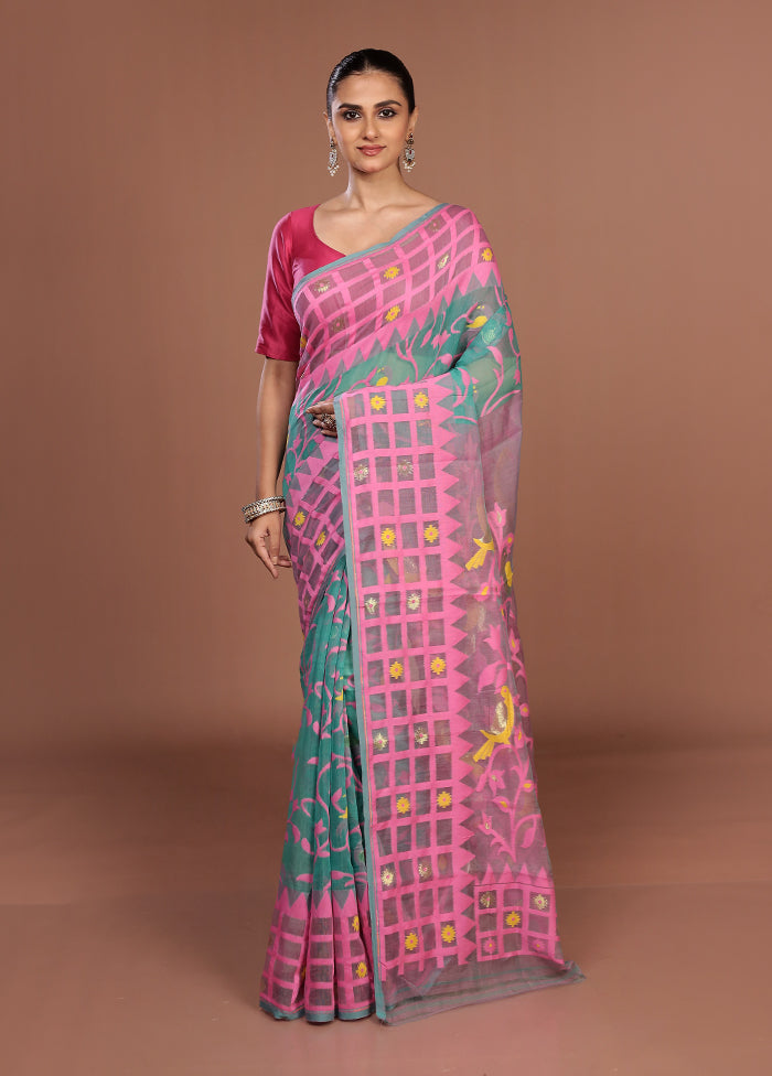 Green Jamdani Cotton Saree Without Blouse Piece