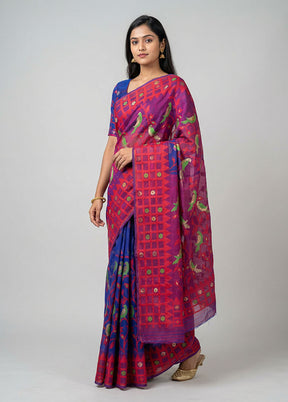 Purple Jamdani Cotton Saree Without Blouse Piece