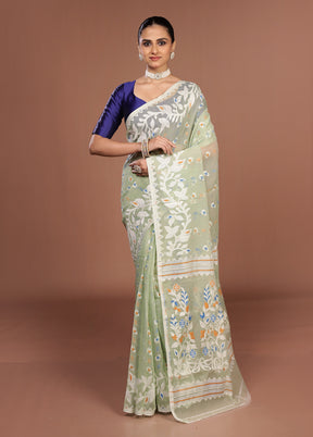 Green Jamdani Cotton Saree Without Blouse Piece