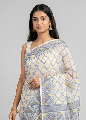 White Jamdani Cotton Saree Without Blouse Piece