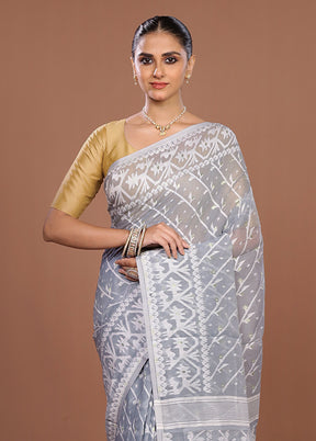 Grey Jamdani Cotton Saree Without Blouse Piece