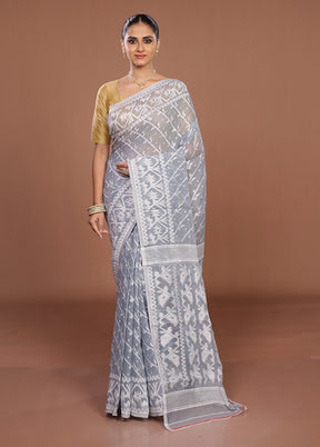Grey Jamdani Cotton Saree Without Blouse Piece