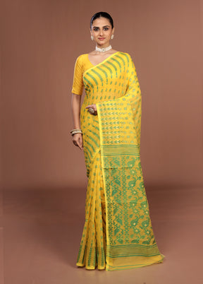 Yellow Jamdani Cotton Saree Without Blouse Piece