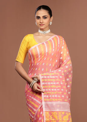 Pink Jamdani Cotton Saree Without Blouse Piece