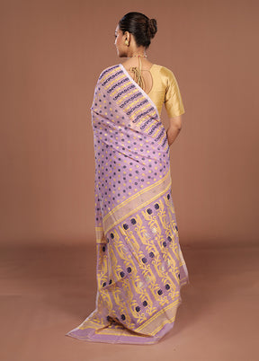 Purple Jamdani Cotton Saree Without Blouse Piece
