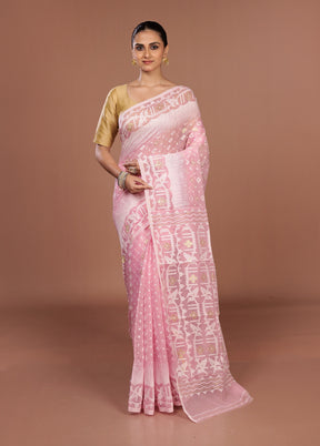 Pink Jamdani Cotton Saree Without Blouse Piece