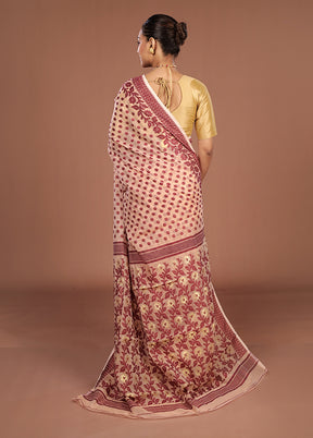 Cream Jamdani Cotton Saree Without Blouse Piece