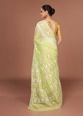 Green Jamdani Cotton Saree Without Blouse Piece
