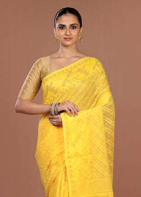 Yellow Jamdani Cotton Saree Without Blouse Piece