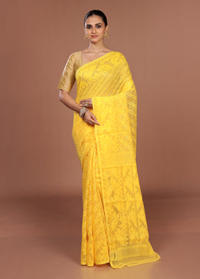 Yellow Jamdani Cotton Saree Without Blouse Piece