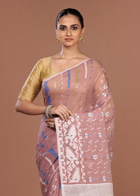 Pink Jamdani Cotton Saree Without Blouse Piece