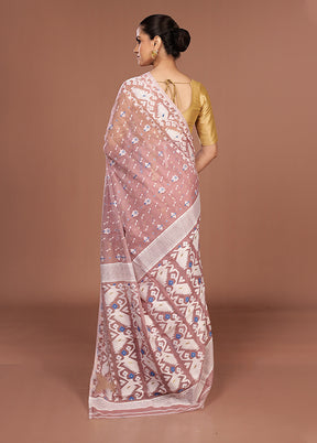 Pink Jamdani Cotton Saree Without Blouse Piece