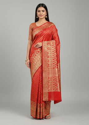 Red Handloom Banarasi Pure Silk Saree With Blouse Piece