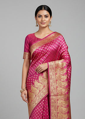Pink Handloom Banarasi Pure Silk Saree With Blouse Piece