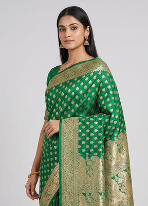 Green Handloom Banarasi Pure Silk Saree With Blouse Piece