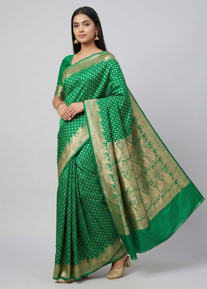 Green Handloom Banarasi Pure Silk Saree With Blouse Piece