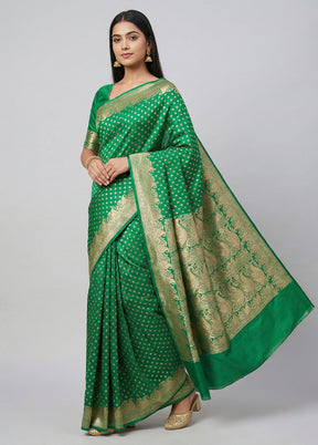 Green Handloom Banarasi Pure Silk Saree With Blouse Piece