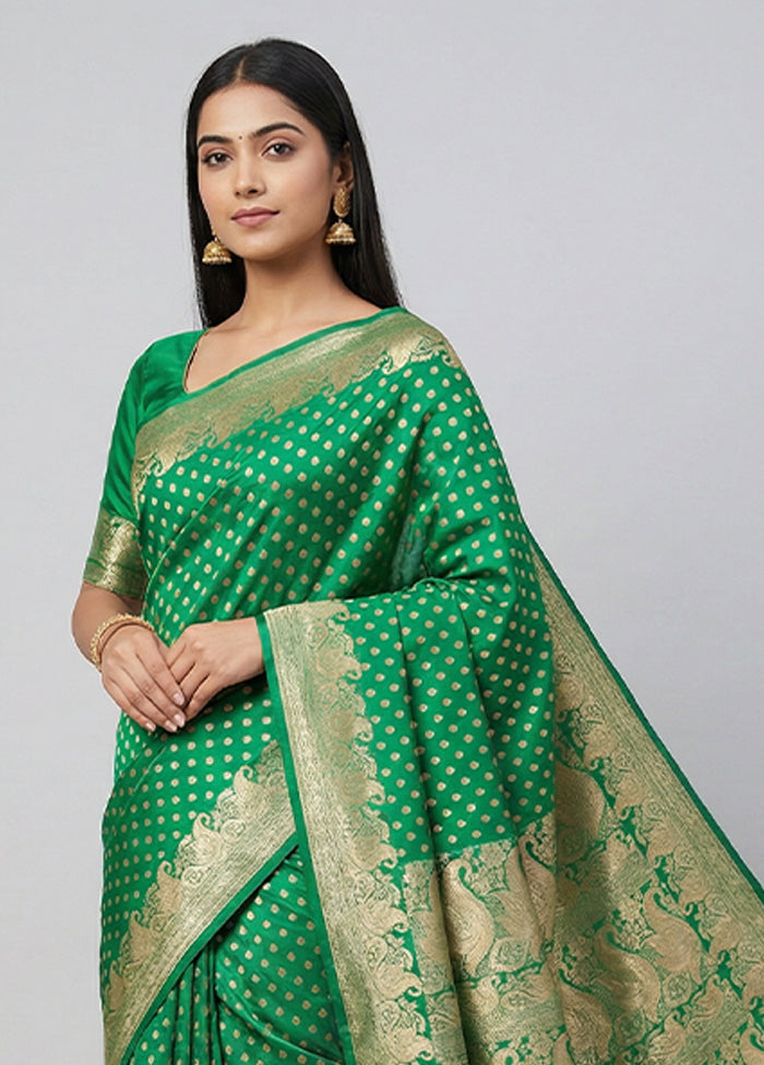 Green Handloom Banarasi Pure Silk Saree With Blouse Piece