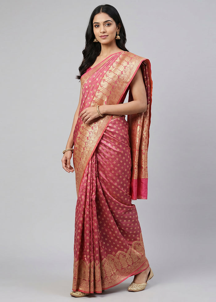 Purple Handloom Banarasi Pure Silk Saree With Blouse Piece