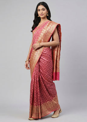 Purple Handloom Banarasi Pure Silk Saree With Blouse Piece