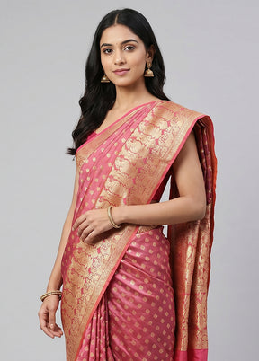 Purple Handloom Banarasi Pure Silk Saree With Blouse Piece