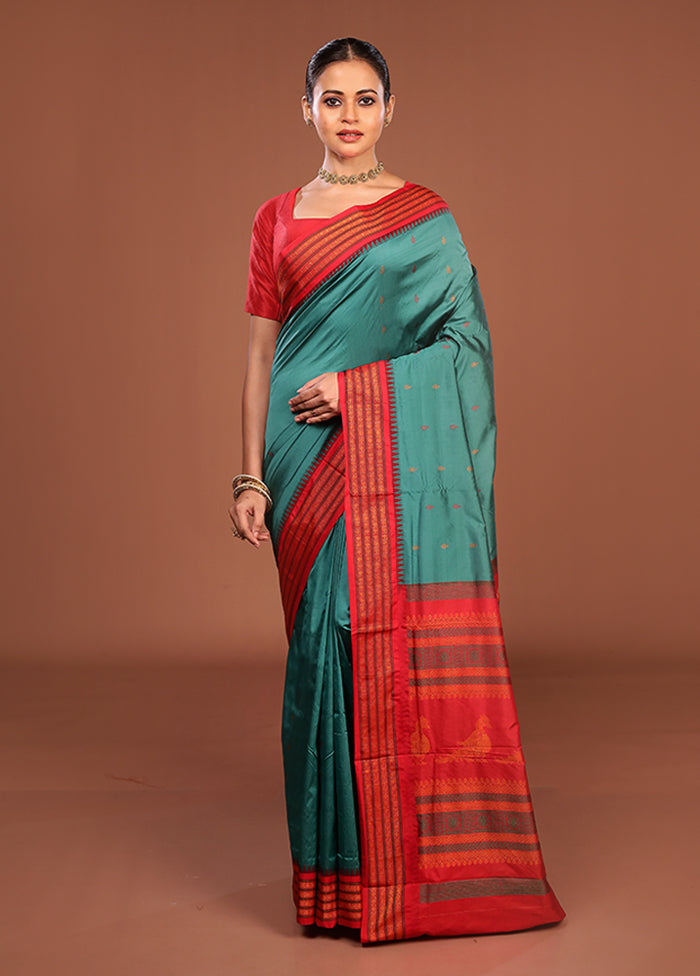 Green Kanjivaram Silk Saree With Blouse Piece