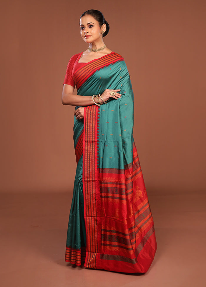 Green Kanjivaram Silk Saree With Blouse Piece