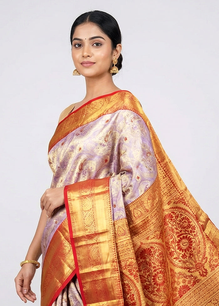 Purple Handloom Kanchipuram Pure Silk Saree With Blouse Piece
