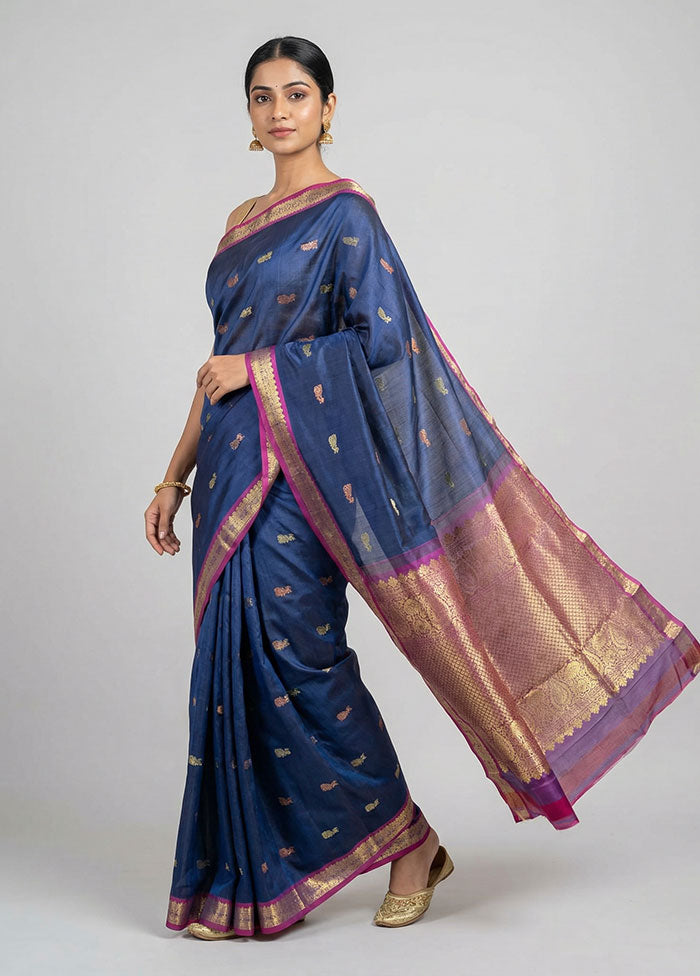 Black Handloom Kanchipuram Pure Silk Saree With Blouse Piece