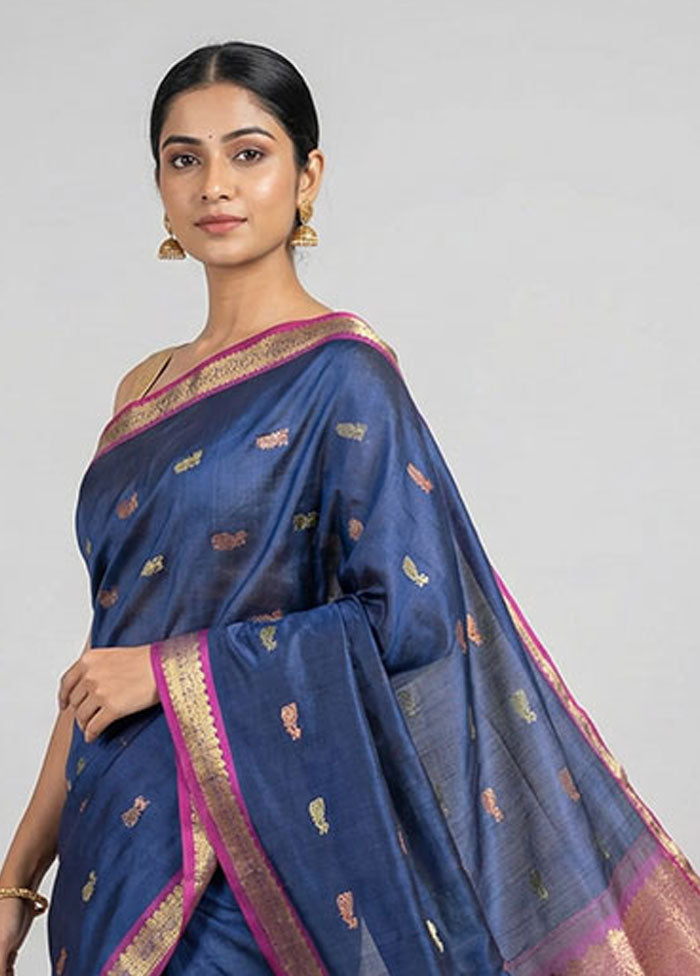 Black Handloom Kanchipuram Pure Silk Saree With Blouse Piece