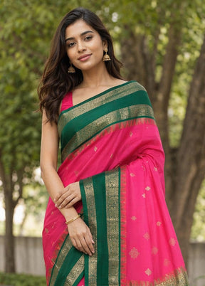 Pink Handloom Kanchipuram Pure Silk Saree With Blouse Piece