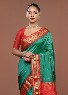 Green Handloom Kanjivaram Pure Silk Saree With Blouse Piece