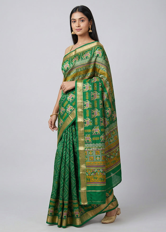 Green Printed Pure Silk Saree Without Blouse Piece