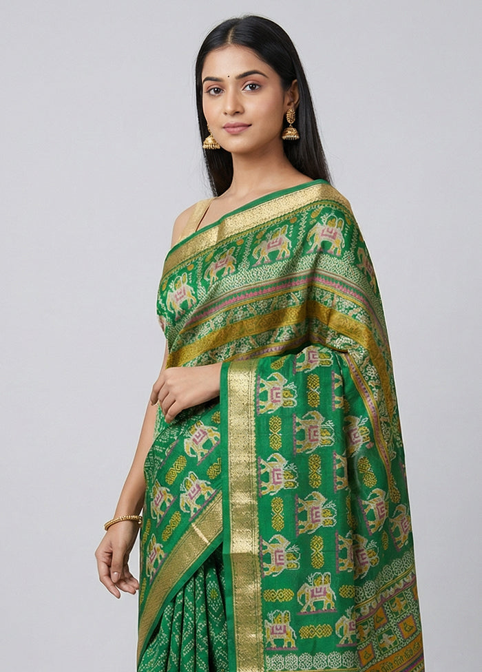 Green Printed Pure Silk Saree Without Blouse Piece