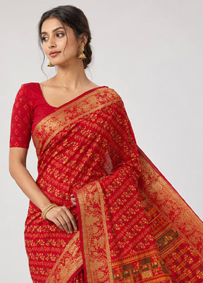 Red Printed Pure Silk Saree Without Blouse Piece