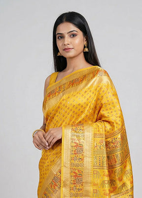 Yellow Printed Pure Silk Saree Without Blouse Piece
