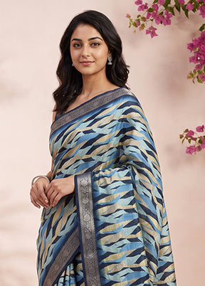 Blue Dupion Silk Saree With Blouse Piece