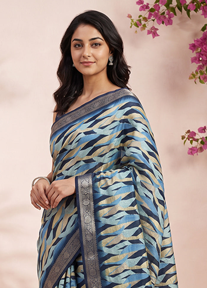 Blue Dupion Silk Saree With Blouse Piece