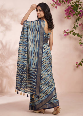 Blue Dupion Silk Saree With Blouse Piece