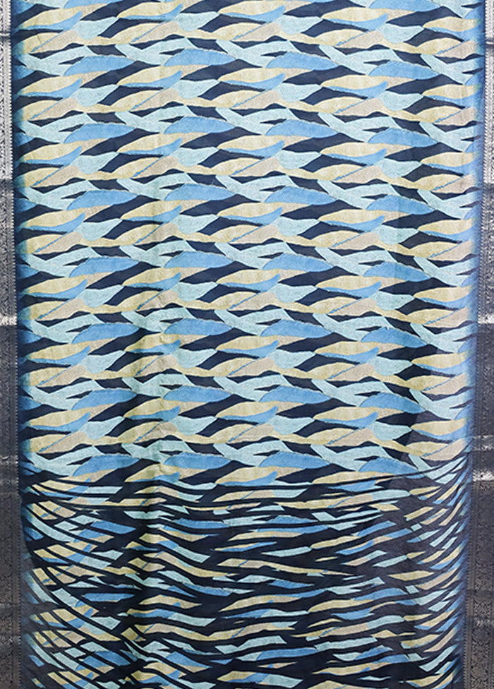 Blue Dupion Silk Saree With Blouse Piece