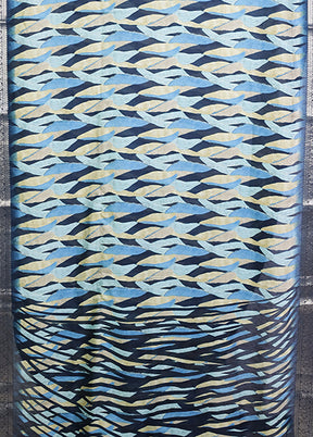 Blue Dupion Silk Saree With Blouse Piece