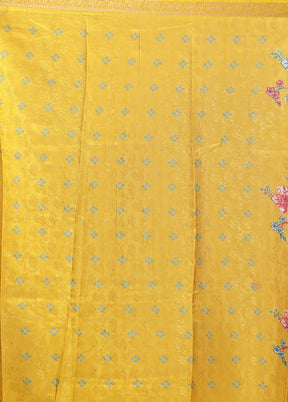Yellow Dupion Silk Saree With Blouse Piece